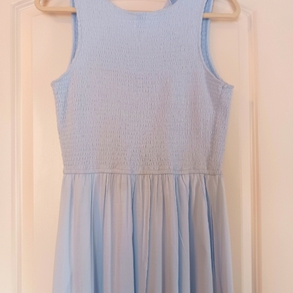 Long Maxi Ruched Halter Blue Tank Dress Pockets - Picture 4 of 8